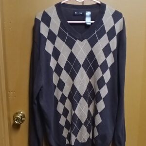 Axcess Men's Argyle V-Neck Sweater in Navy and Tan